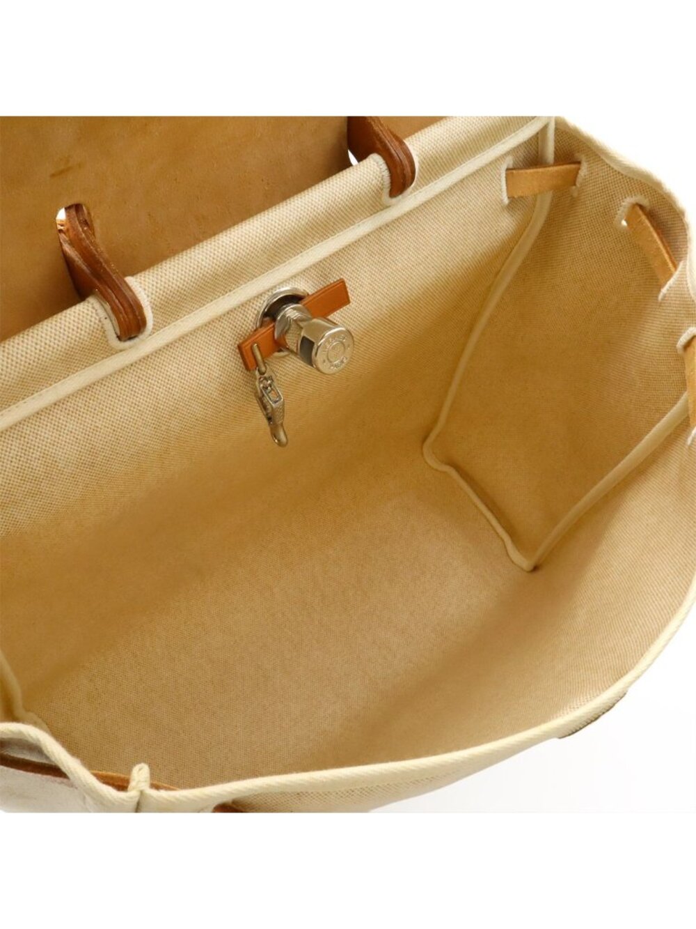Hermes Herbag MM 2-Way Shoulder Bag Toile Ash Leather Natural Camel Silver - Picture 8 of 9